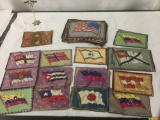 Over 40 fabric quilt work patches with flags of different countries