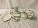 49pc Haviland Limoges France china set - made after 1892 - one lid has been repaired and 1 serving