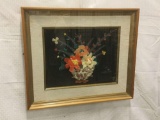 Framed floral bouquet of flowers made from stones/gems - see pics