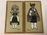 Pair of South American Hand Painted Art Tiles signed by Artist Cleo Teissedre. 1985