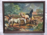 Original Painting of Horses by Rich Pelletreau. Oil on Canvas in frame - vivid colors
