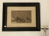 Antique (circa early 1900?s) framed etching, A Sweden Village by Wilhelm de Gergerfelt