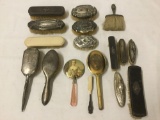 17 sterling silver antique deco and Victorian vanity Items - Brushes, Powder, Mirrors etc