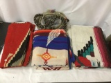 2 horsehair ropes & 3 blankets inspired by Native American art, one is a Pendleton Beaver State
