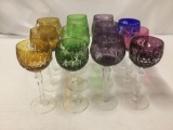 12 pc of acid etched Bavarian crystal goblets in multiple colors