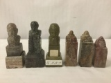 6 Carved Asian Stone Stamps/Seals, 3 with Stands - graduating sizes - see pics