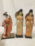 3 Asian dolls/female figures with stands - nice collection