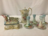 9 pc of rare RS Suhl china with various designs incl. 1 RS Prussia pitcher with scene of swans - see