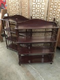 Pair of modern mahogany corner bookshelves