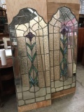 2 large mirrors with stained glass floral designs - as is have damage see pics