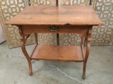 Antique carved wooden end table - ring stains, as is