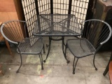 3 piece set of vintage metal patio furniture, table and 2 matching chairs,