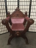 Antique heavy carved oak armchair 