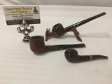 3 vintage Briar wood pipes - 2 Willard and 1 Bonnie pipe incl. pipe stand