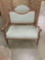 Antique Victorian low upholstered wide seat parlor chair / small bench with fine detail