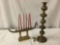 2 vintage brass candleholders/sticks - boat themed menorah & ornate tall candlestick