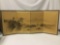 Vintage Post WWII Asian ink landscape painting 4 panel table top divider room screen - signed