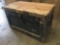 Antique wood trunk / foot locker with inner shelf and metal handles