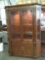 2pc Asian mid century burled wood veneer china display cabinet with glass shelves - tested and