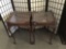 Pair of antique mahogany claw foot end table with glass top, thin legs and carved rail sides
