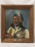 Original Painting of Chief Grant Richards of the Tonkawa by B. Brodhagen. Framed
