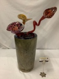 Dale Chihuly Studio sculpture - Olive Green Ikebana w/ gold & red stems - COA & appraised at $55,000