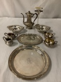 9 pc lot of antique sterling silver - coffee ewer, creamers/sugars, plates, etc - 1845 grams!