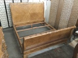 Oversized modern king sized bed frame in good cond with nice wood grain and ornate design