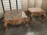 Modern antique style claw foot coffee table and end table set with stone and glass tops