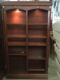 Large ten shelf modern mahogany dual side bookcase with mission styling