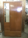 Mid century stand alone armoire wardrobe with side mirror - fair cond