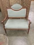 Antique Victorian low upholstered wide seat parlor chair / small bench with fine detail