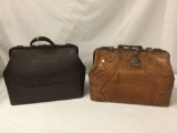 2 Antique Leather Bags/Satchels, see Pics. 14 and 15 inches tall