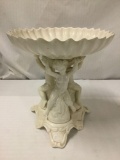 Vintage handmade Porcelain bowl/birdbath with cherub pillar base - signed by the artist