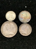 4 x Queen Victoria silver Maundy pence, 1892 penny, 1892 2d, 1893 4d, 1898 2d