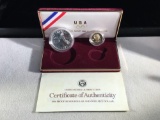 The 1988 U. S. Mint Olympic Coin Set w/ the 90% silver dollar and the 90% gold five dollar coins