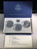 1983 U. S. Olympic silver coin set, 3 silver 90% coins @ 26.7 grams ea.