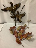 Set of 2 metal wall art pcs - copper fall leaves and ducks in flight