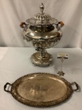 2 silverplate antiques - Samovar owned by Jack Benny, made by Jack Anstead w/ tray see desc