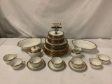 37 pc Vignaud Limoges by S & G Gump Co (SF) gold rimmed service for 6 (missing a few pcs)