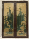 4 Asian Windowbox Panels, Landscapes made w/ Asst carved stones, incl Jade