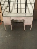 Vintage repainted white vanity desk with glass top - shabby chic