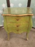 Antique painted Victorian bombay style French nightstand with glass top