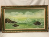 Seascape painting signed Remy - oil on canvas in frame