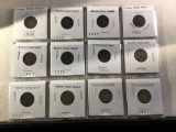 Set of 12 Indian head pennies, all slabbed, various dates from 1889 to 1907
