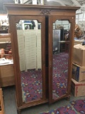 Vintage Hampton & Sons Oak wardrobe armoire w/ mirrored front & 3 drawers - made in London