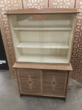 Vintage 80s display china cabinet with glass doors and unique design - as is