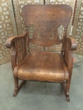 Antique tiger oak Mission style rocker with stick and ball arms - nice design