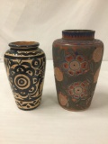 Pair of Vintage Handmade Ceramic Vases, 1 Signed by the Artist. 10 and 12 inches tall