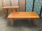 2 Mid century modern tall oak kitchen/coffee tables - solid sleek design